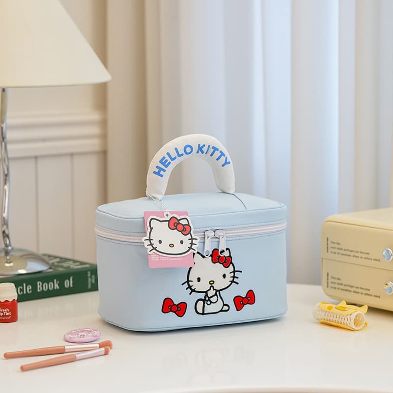 Sanrio Large Capacity Cute KT Cat Cartoon Cosmetic Bag Portable Handheld Travel Storage Bag Toiletry Bag