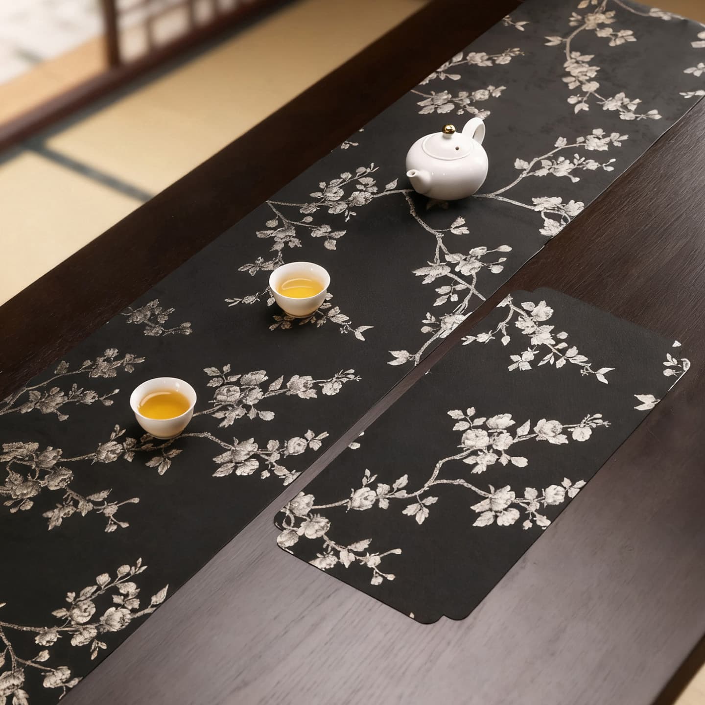 Retro table runner, Chinese Zen tea banner, waterproof tea room towel with Thousand Miles of Rivers and Mountains cotton-linen art