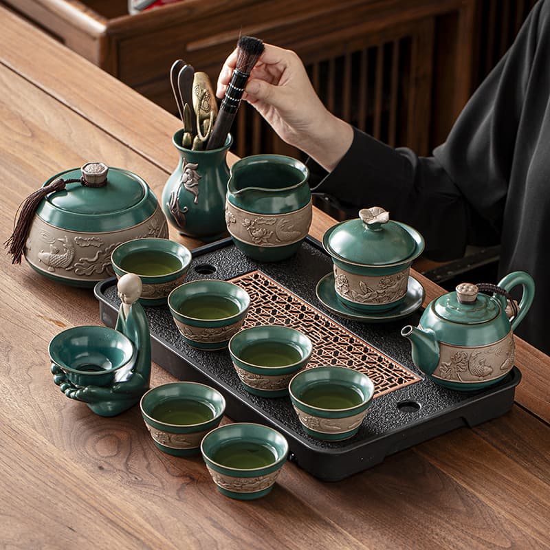 Ru Kiln Tea Set, Complete Home Kung Fu Tea Set Gift Box, Office Reception Light Luxury Vintage Tea Set