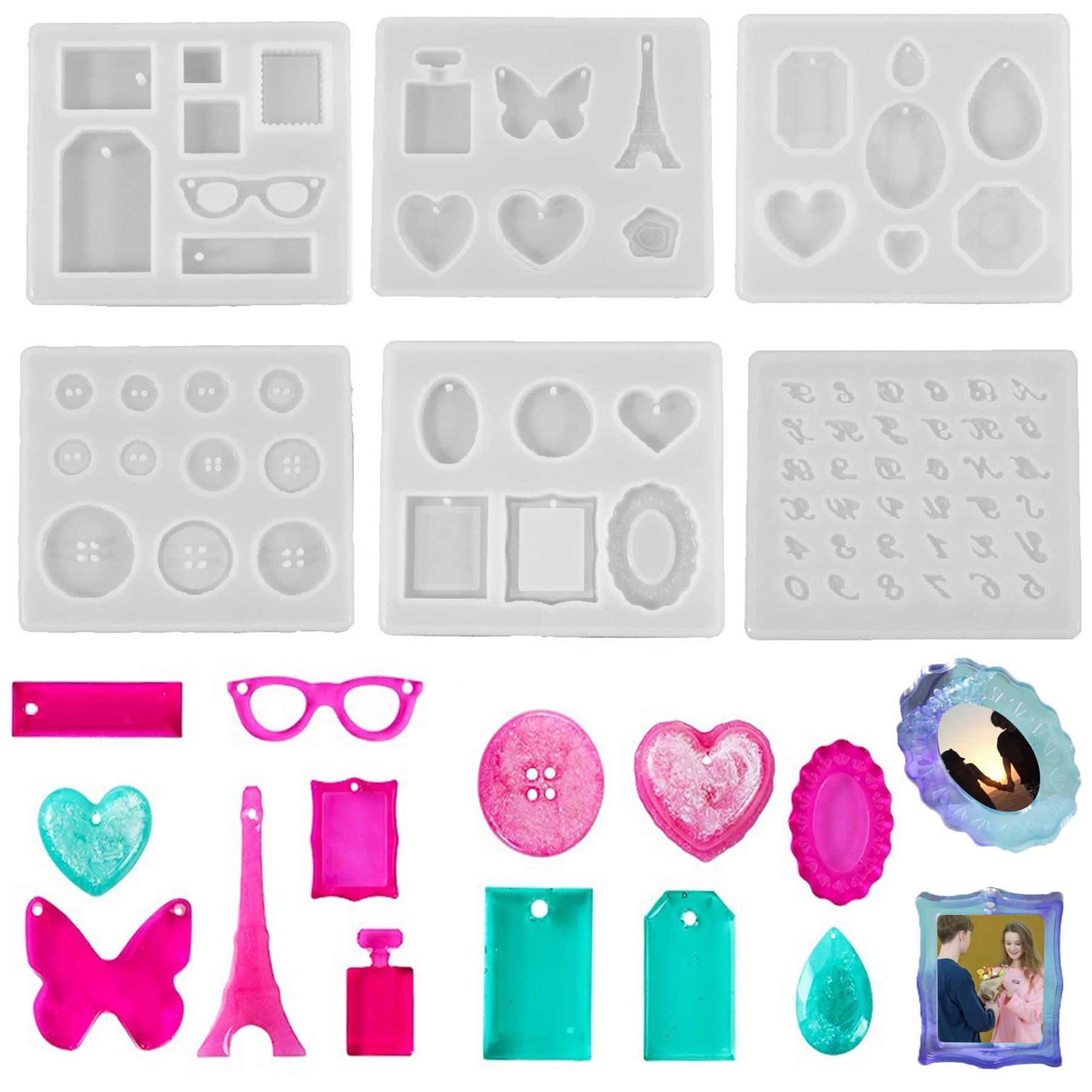Alphabet Button Eiffel Tower Resin Pendant Silicone Mold, Epoxy Resin DIY Diamond Drop Earrings Necklace