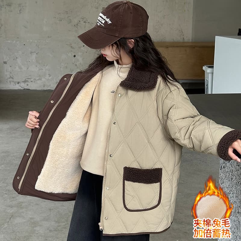 Girls' Winter Warm Thick Cotton Coat 2024 New Fashionable Winter Wear Large Children's Casual Fleece-Lined Jacket