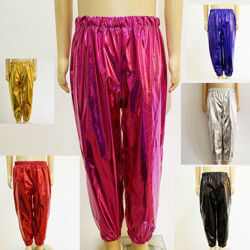 Cross-border Supply Gold-foil Shiny Straight-leg Pants Children Adult Unisex Performance Wear Elastic Dance Ankle Pants