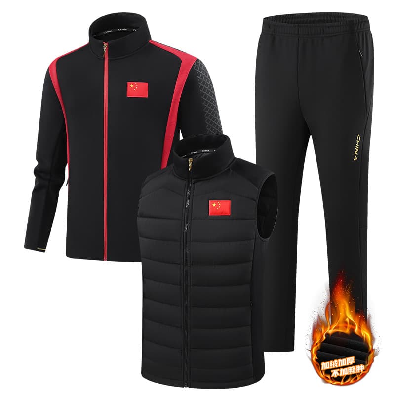 China Team Sports Suit Training Uniform Vest Fleece Thermal 3-Piece Martial Arts Coach Uniform Team Wear