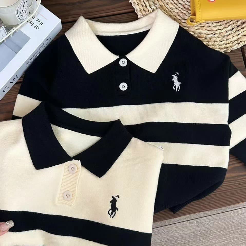 2026 Spring New Arrival Stylish Kids Striped Collar Sweater Boys Girls Casual Knit Polo Shirt