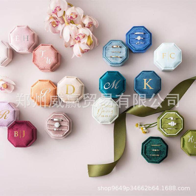Custom Letter Velvet Ring Box Wedding Photo Octagonal Ring Box Ring Storage
