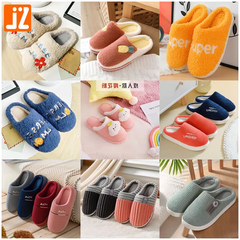 Assorted Unisex Cotton Slippers Winter Warm Slippers Home Non-Slip Fuzzy Shoes Supermarket Stall Shoes Thick Warm