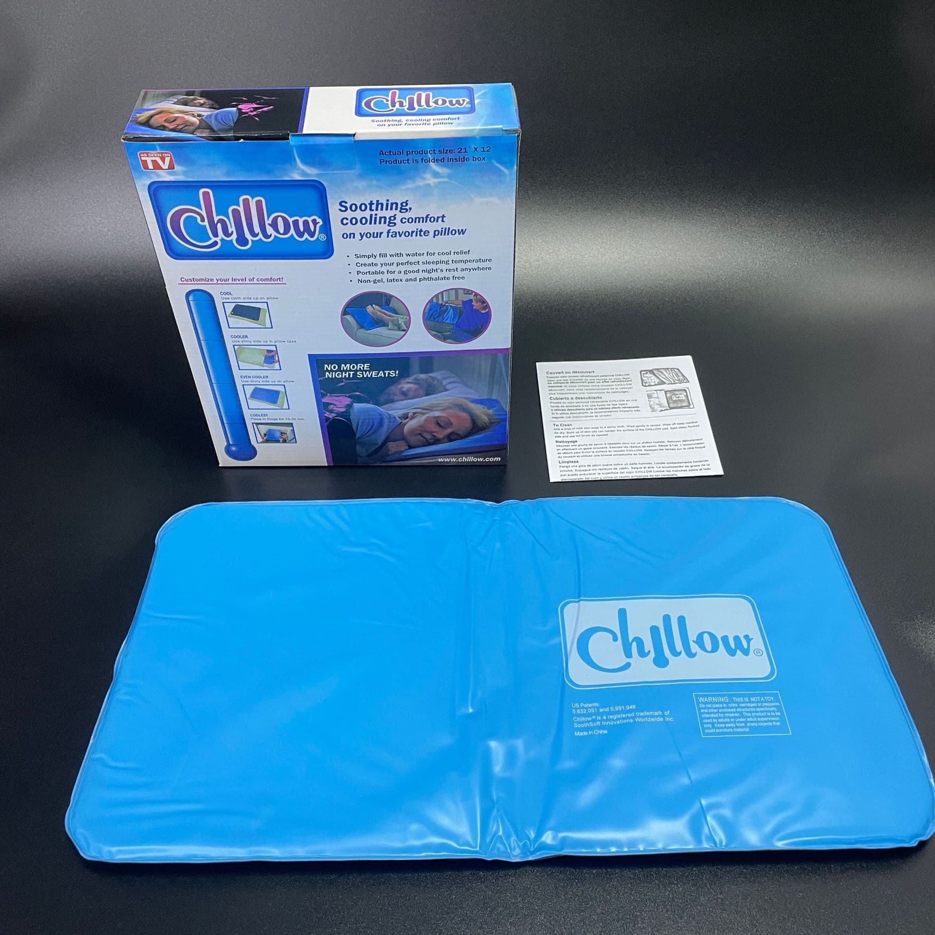 Amazon Chillow pillow for naps/sleep, cooling pad summer temperature-lowering water-filled bag in stock