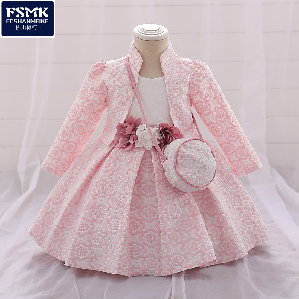 Princess Style Birthday Party Dress Long Sleeve Three-Piece Set with Bag European And American Style Children's Clothing