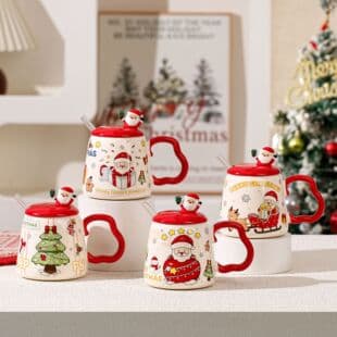 Christmas Ceramic Cup Creative Cartoon Santa Claus Mug with Lid Christmas Gift Export Souvenir Gift