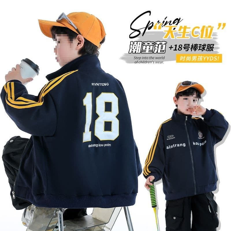Boys' 2025 New Baseball Jacket Large Kid Spring Clothing Children's Spring/Autumn Top New Navy Blue Cotton
