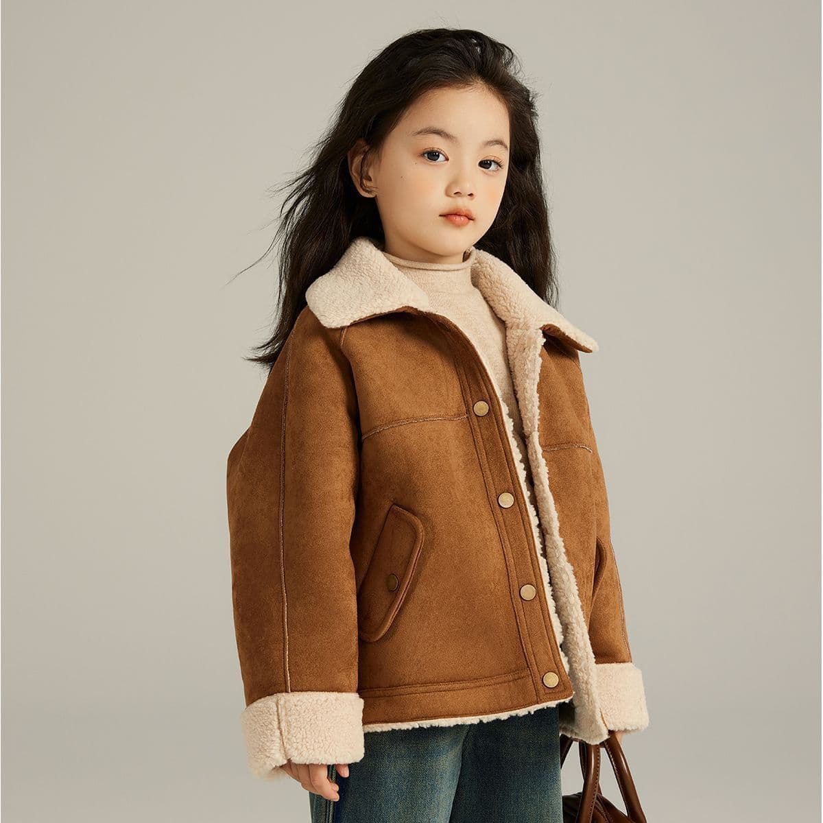 Girls' Stylish Preppy Style Jacket 2025 Autumn Winter New Children's Integrated Fleece Lined Thickened Warm Coat Trendy