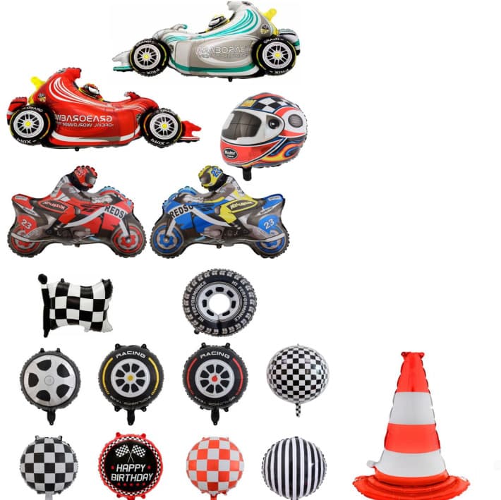 New helmet tire 18-inch black and white striped plaid motorcycle aluminum film balloon competition venue theme decorative ball