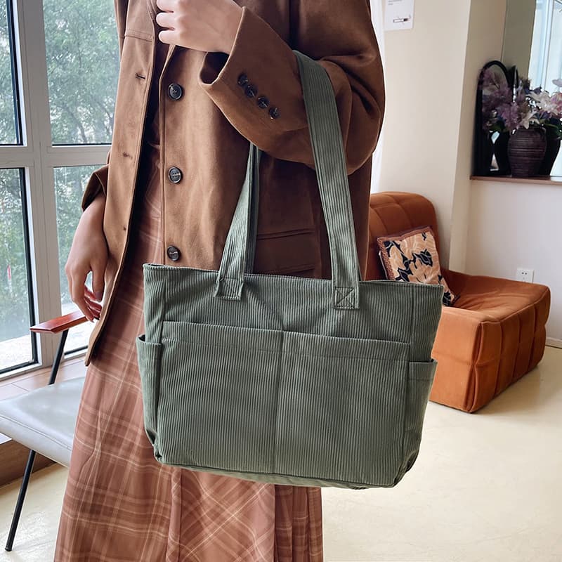 Korean style corduroy bag, large capacity tote bag, fashionable handbag, shoulder bag, winter women's bag, trendy large bag, commuter bag