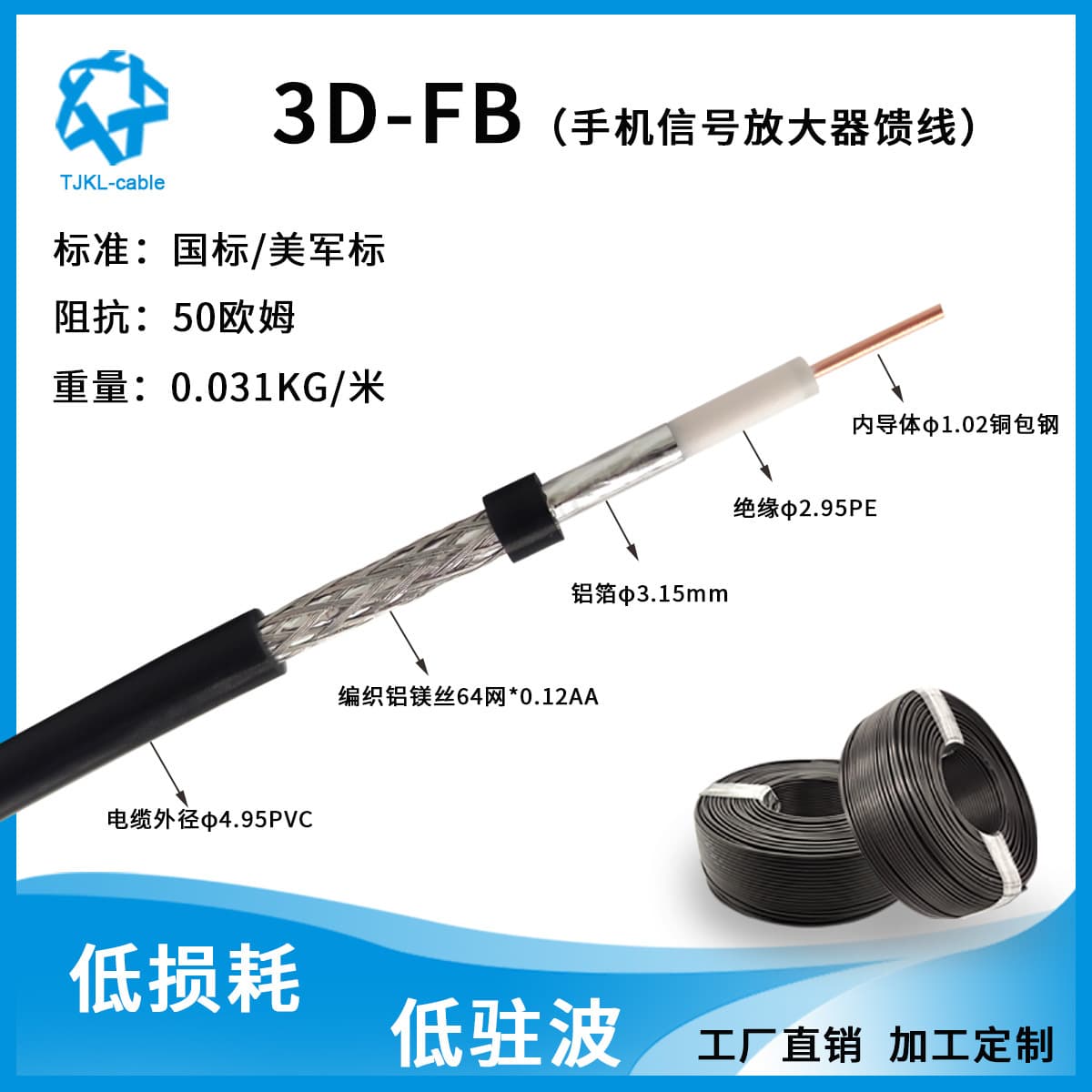 3D-FB RF Coaxial Cable High-Frequency Signal Antenna Feeder Extension Cable Low Loss Low VSWR Factory Direct Sales