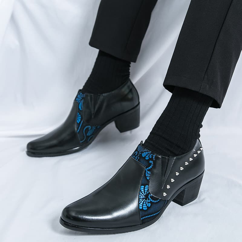 Fashion Men's Height-Increasing Cuban Shoes Cross-Border Large Size Pointed Toe Slip-On Formal Business Casual Wedding Shoes