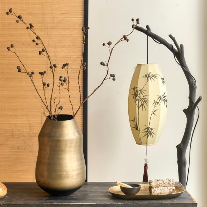 Indian Aluminum Oblique Flower Vase Wabi-Sabi Vintage Rustic Metal Vase for Entryway Tabletop Decoration Dry Flower Holder