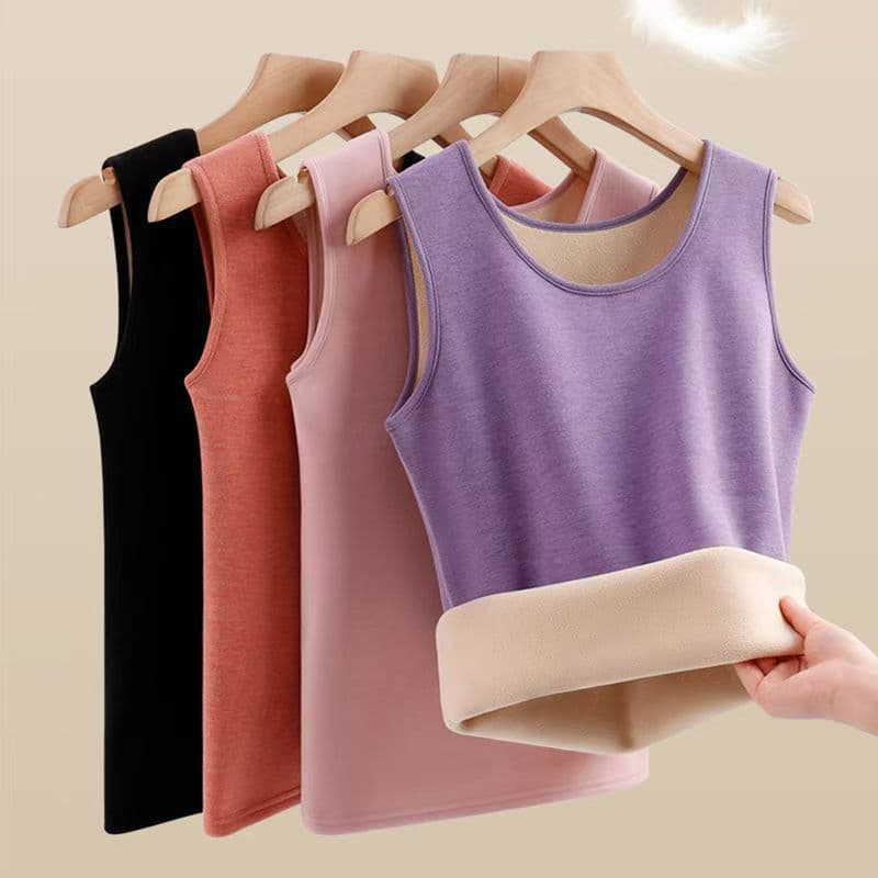 Fleece-Lined Thickened Thermal Vest for Women, Autumn/Winter Layering, Integrated Sherpa Fleece Heat-Generating Seamless Base Layer Underwear Vest Top.