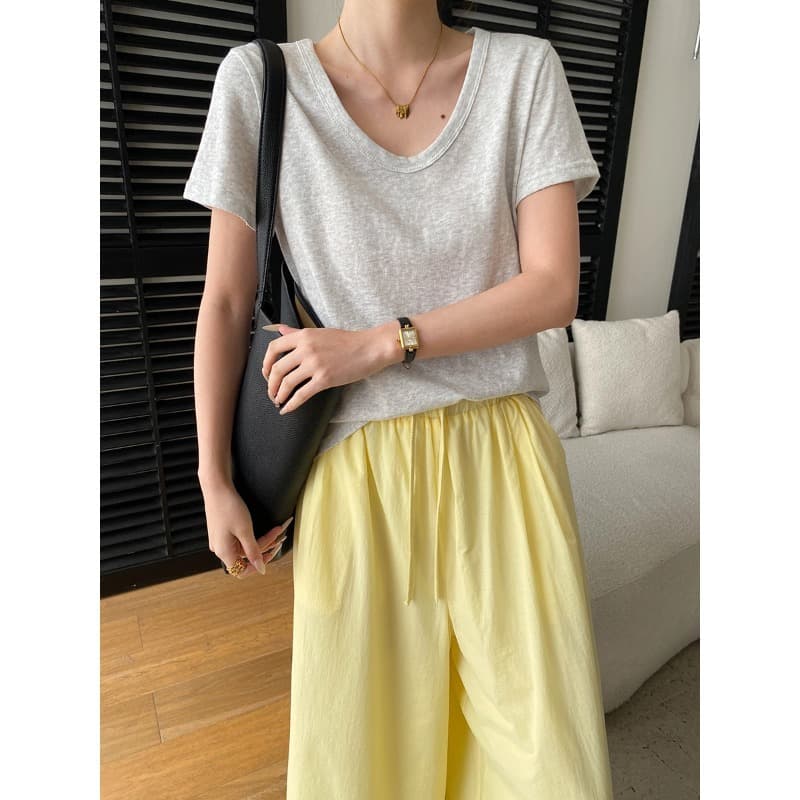 Sinan Relaxing Summer Simple and Versatile Snowflake Texture V-Neck Loose Slimming Short Sleeve T-Shirt Sn8857