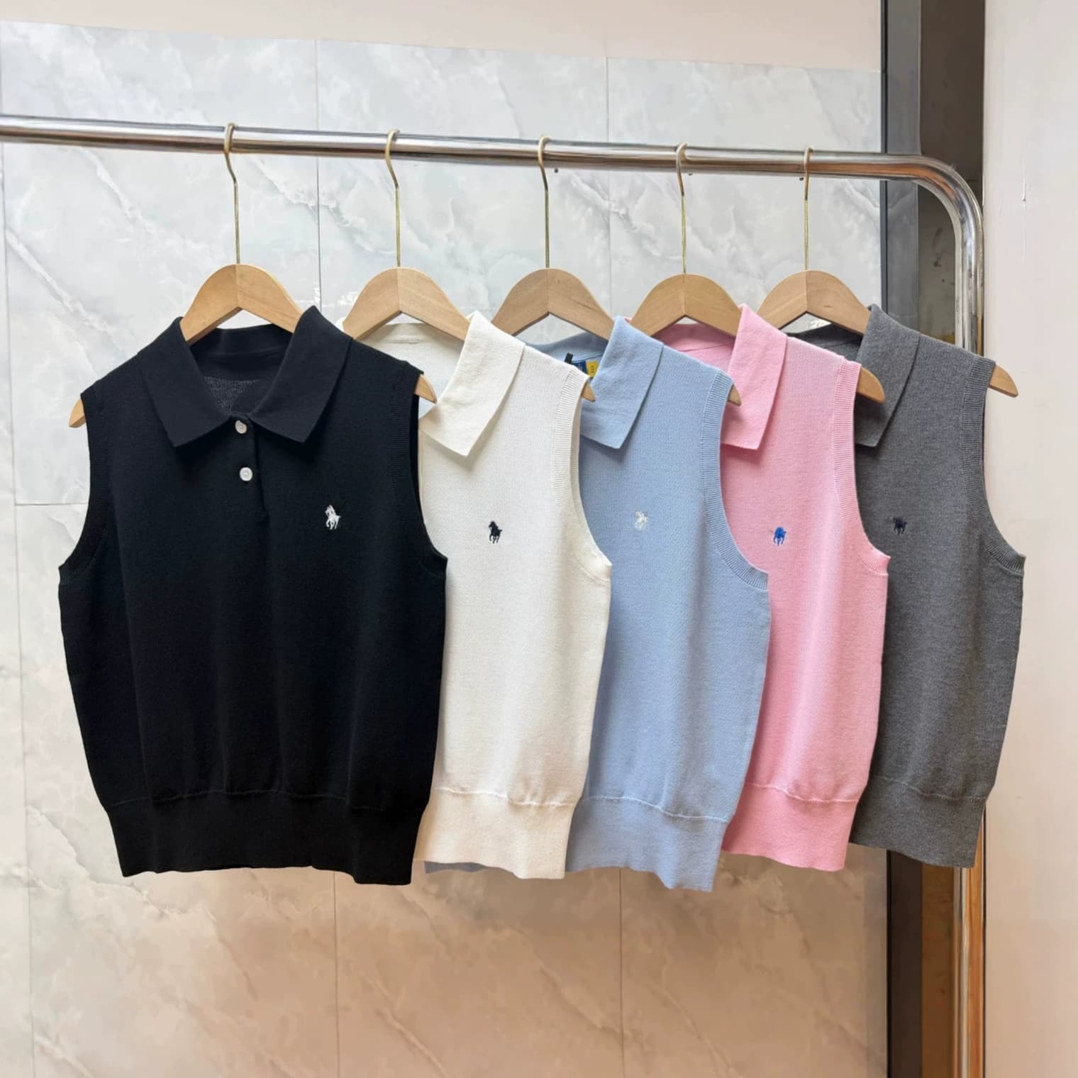 2026RL Ralph Lauren Premium South Nantucket Old Money Style Small Pony Logo Women's Vest Short Fitted Knit Top