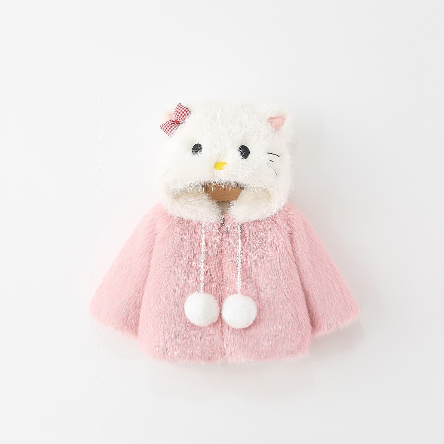 2025 Winter New Cat Embroidery Cartoon Fleece Jacket for Girls with Cat Pom-Pom Lining