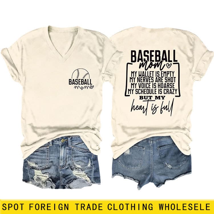 Baseball Mom My Wallet Amazon eBay Independent Site Fashionable Versatile Women's V-Neck Short-Sleeve T-Shirt