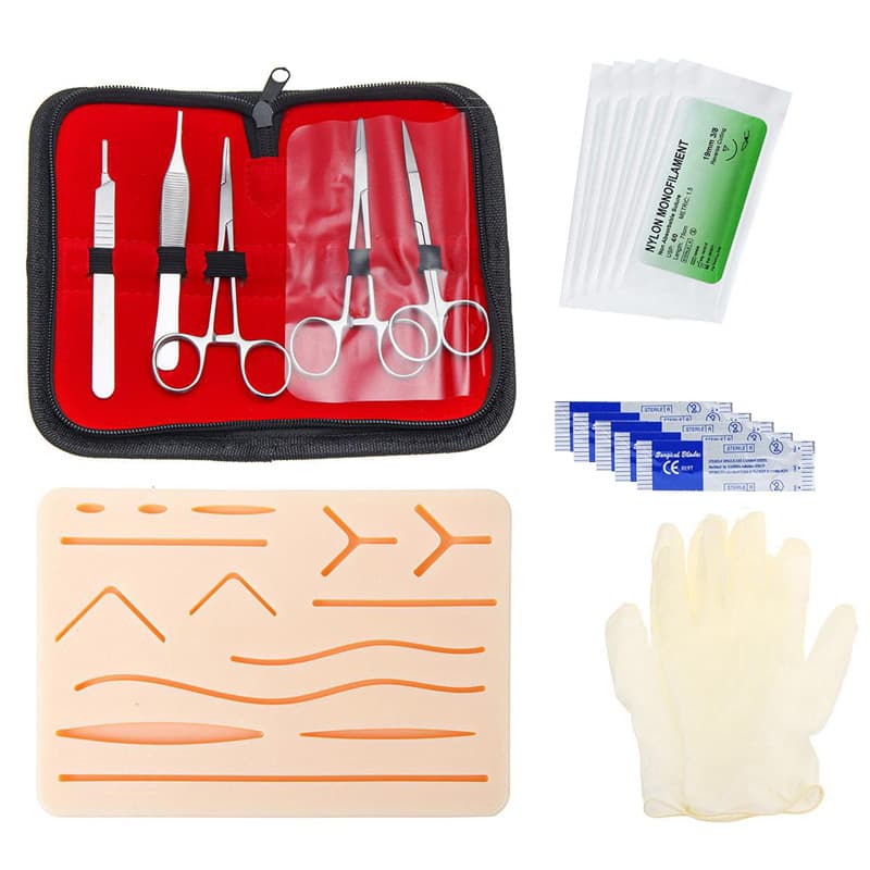 Surgical suturing teaching instrument kit, dental training silicone module suturing tool kit, for medical student practice.