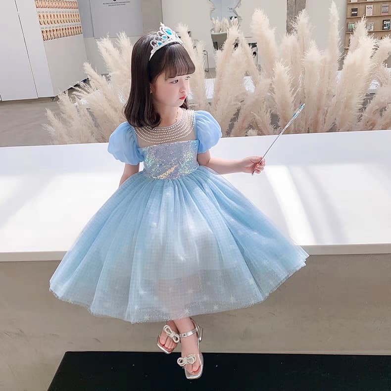New Girls Elsa Princess Dress Children's Mesh Tutu Skirt 2-10 Years Old Girl Dress Fashionable Birthday Dress