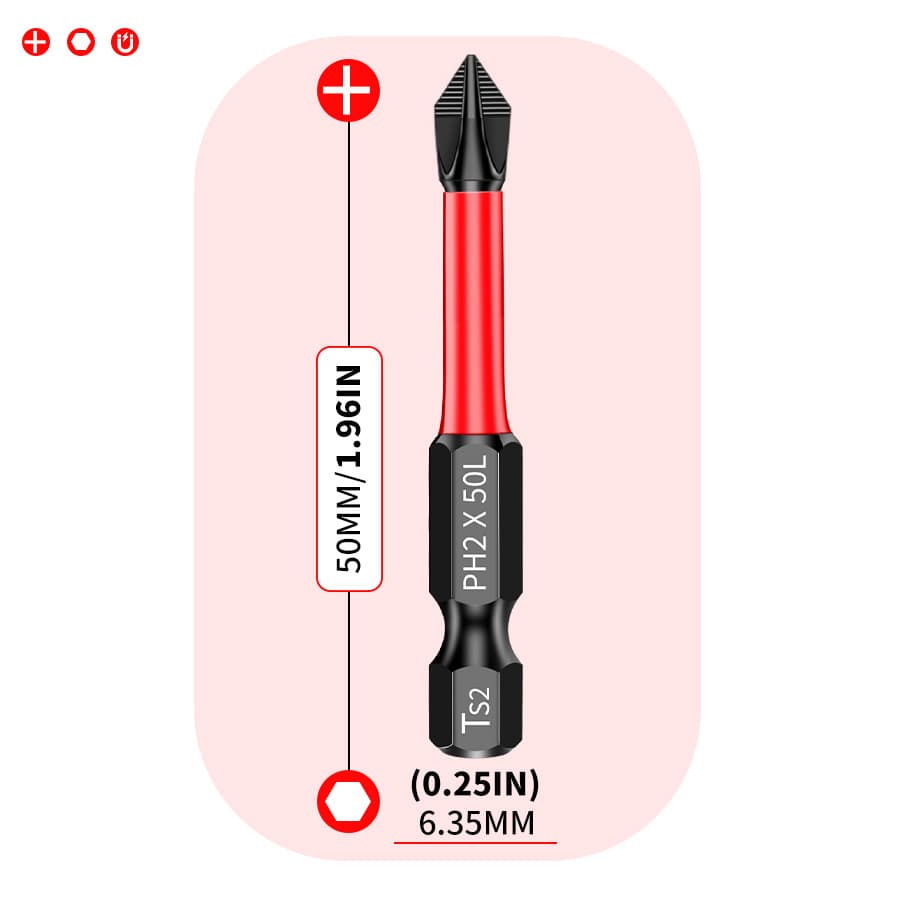 PH2 Magnetic Anti-Slip Cross Screwdriver Bit Set 25-150mm High Hardness Electric Screwdriver Tool