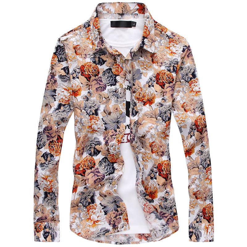 Men's Long Sleeve Shirt Summer Korean Slim Fit Fashion Export Printed Shirt Men's Flower Shirt Factory Wholesale