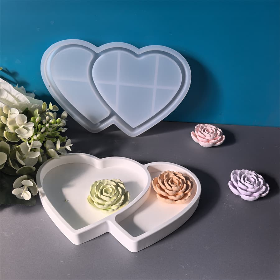 Large Double Linked Heart Tray Silicone Mold Jewelry Storage Dish Plaster Resin Mold Valentine's Day DIY Mold