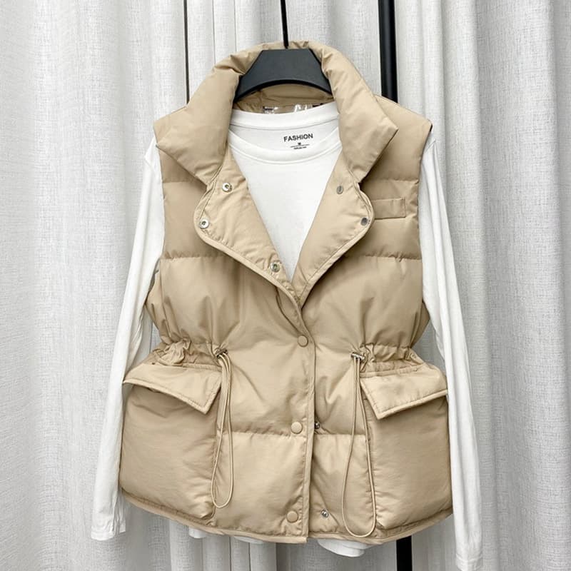 Fashionable Autumn and Winter Cotton Vest and Waistcoat Women's 2025 Loose Sleeveless Versatile Waist Big Pocket Vest Jacket Top