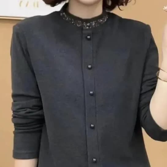 Drop Shipping Autumn and Winter New Style Base Shirt Fashion Pullover Blouse Middle-aged Spring and Autumn Double-sided Fleece Elegant Slimming Top