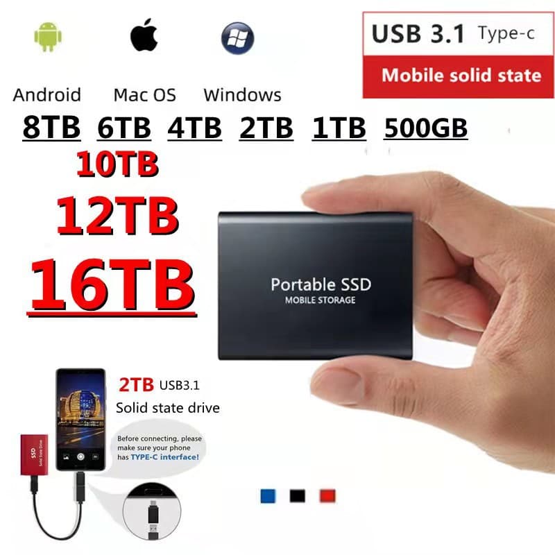 SSD Portable Solid State Drive 16TB 12TB 8TB 4TB 2TB 1TB Cross-border Trade Mobile Solid State Drive