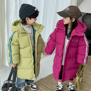 In Stock Winter New Kids Thick Cotton Coat Mid-Length Boys Girls Padded Down Jacket Children Outerwear
