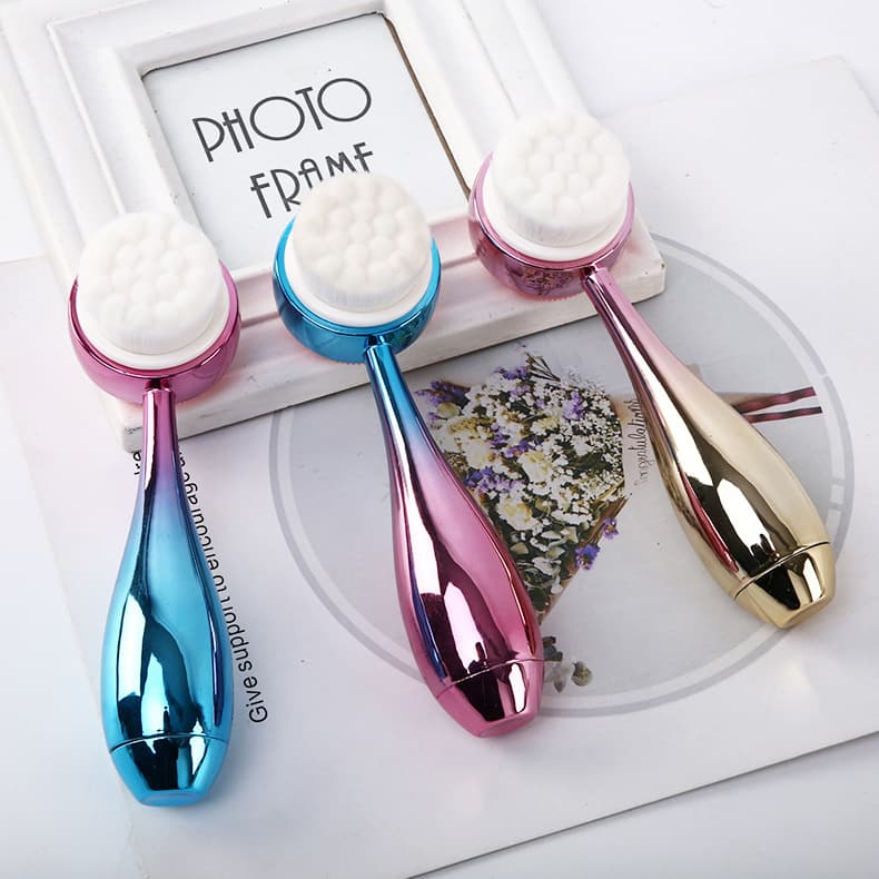 New Bowling Ball Facial Cleansing Brush - Chrome-Plated Stand-Up Manual Double-Sided Silicone Cleanser for Blackhead Removal