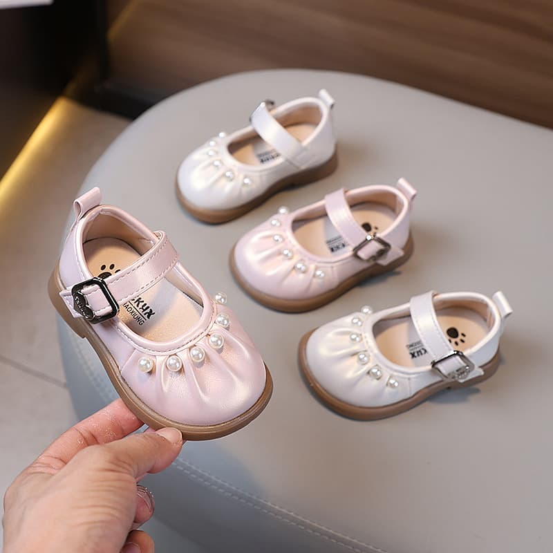 Girls' Cute Pearl Princess Shoes 2025 Spring Summer Toddler Performance Leather Shoes Fashion Flat Shoes Children's Shoes