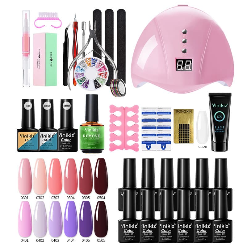 Nail Art Kit with Lamp Tool Set for Beginners Multi Color Nail Gel Decorative Rhinestone Burst Gel Nail Care Oil Resin Based