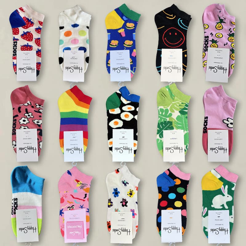 HappySocks Happy Short Cotton Socks Cartoon Anime Low-Cut Women's Swedish Short Socks Spring Summer Colorful Fun