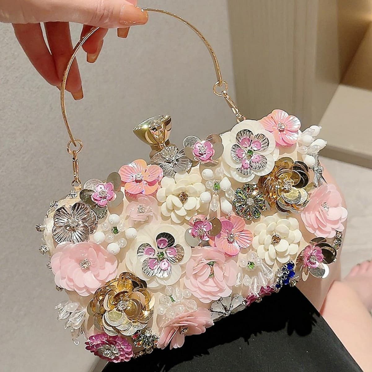 New Banquet Bag Colorful Sequin Flower Evening Bag Celebrity Clutch Gown Bag Cheongsam Bag
