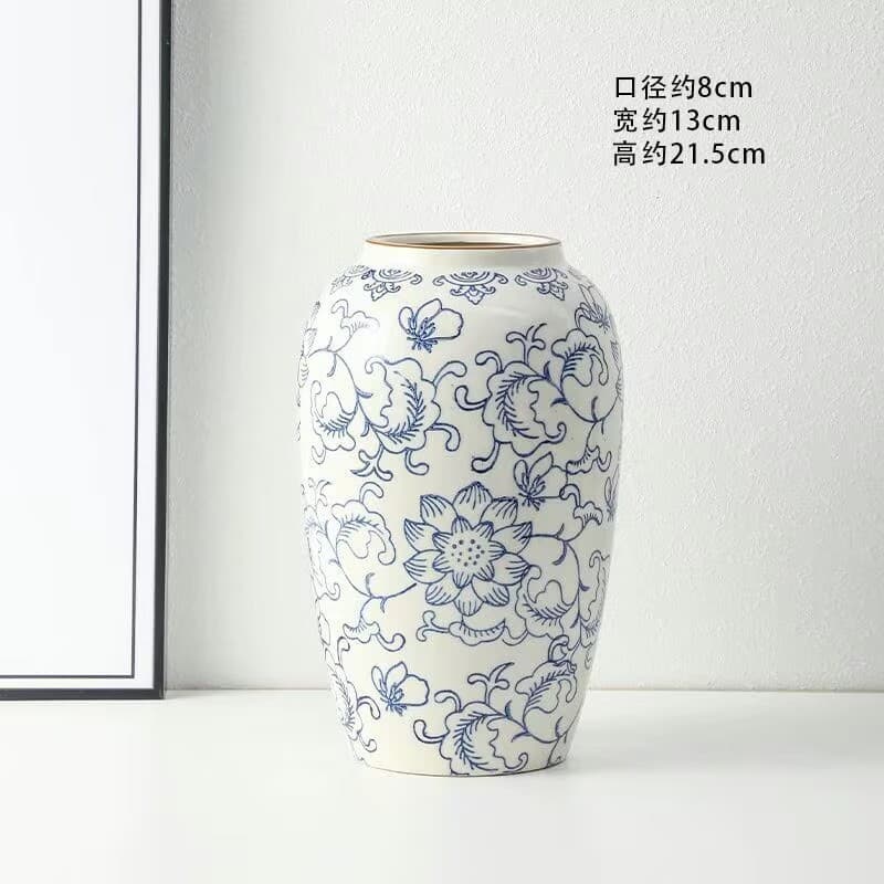 Chinese-style High-grade Blue and White Porcelain Vintage Entryway Ceramic Vase Home Living Room Flower Arrangement Decorative Ornament Non-perforated Flower Pot