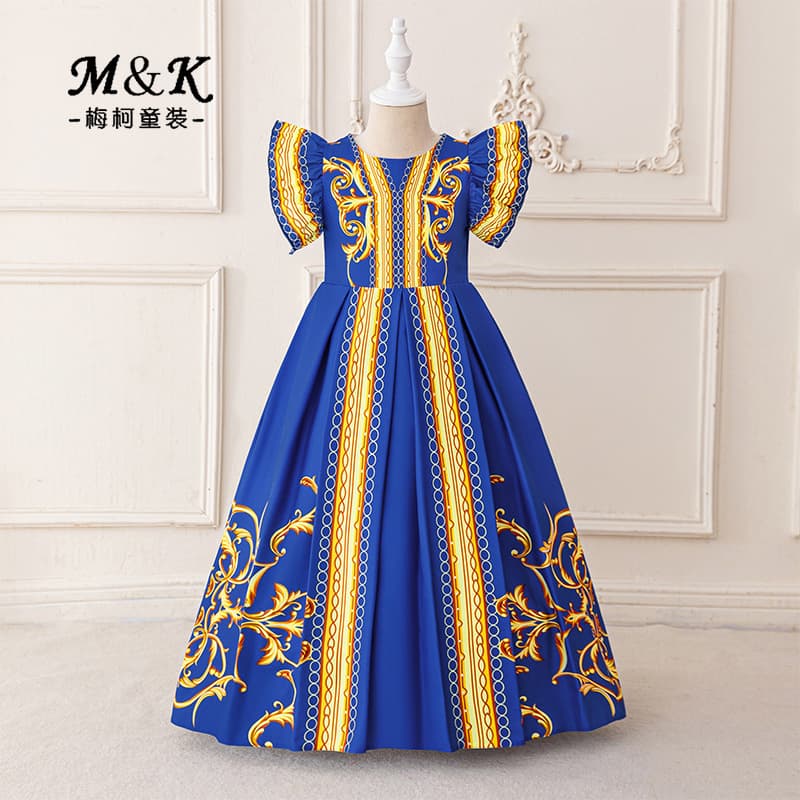Little girl festival dress robe dress flying sleeve printed dress birthday party dress dress robe Girl gowns