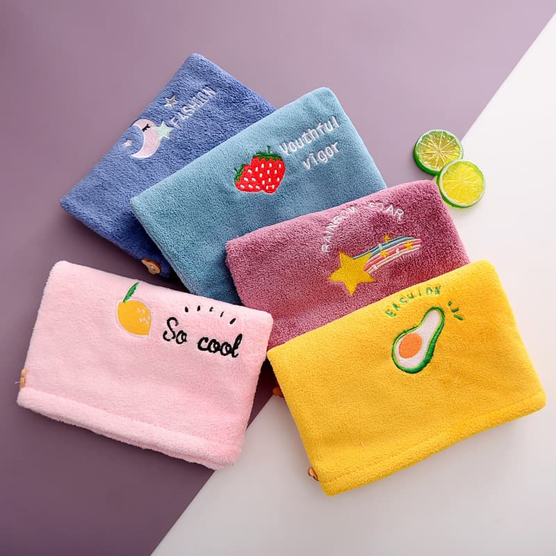 Coral Velvet Fruit Embroidery Shower Cap Soft Absorbent Quick-Dry Hair Towel Cap Women's Head Wrap Wholesale Customizable with LOGO