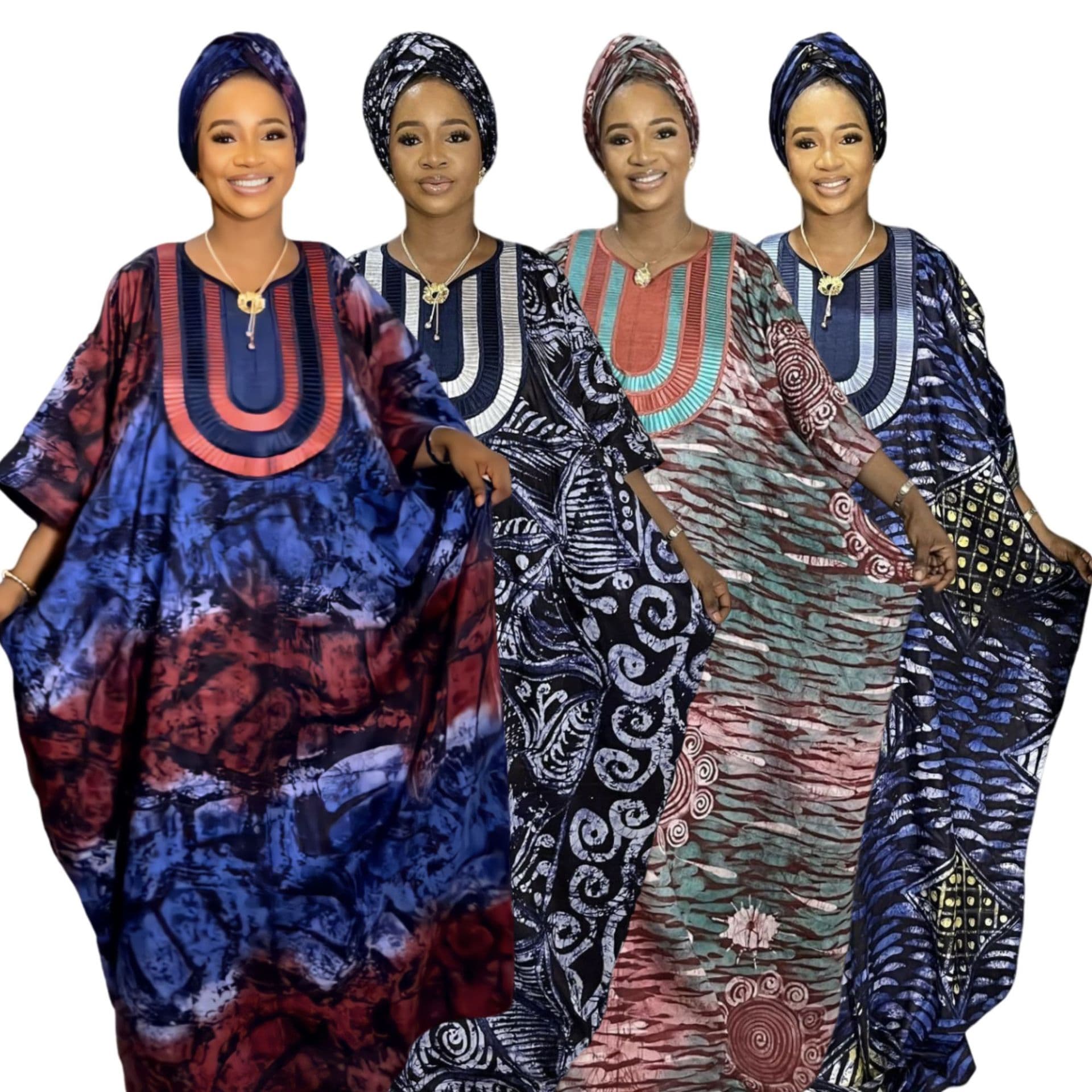 TikTok 2024 European, American, and African Embroidered Printed Loose Robe with Headscarf, Plus-size Robe Dress for Women