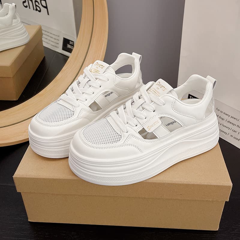 Breathable Mesh Mule Sandals for Women 2026 Summer New Thick Sole Heightening Cloud-like Comfort White Casual Sneakers