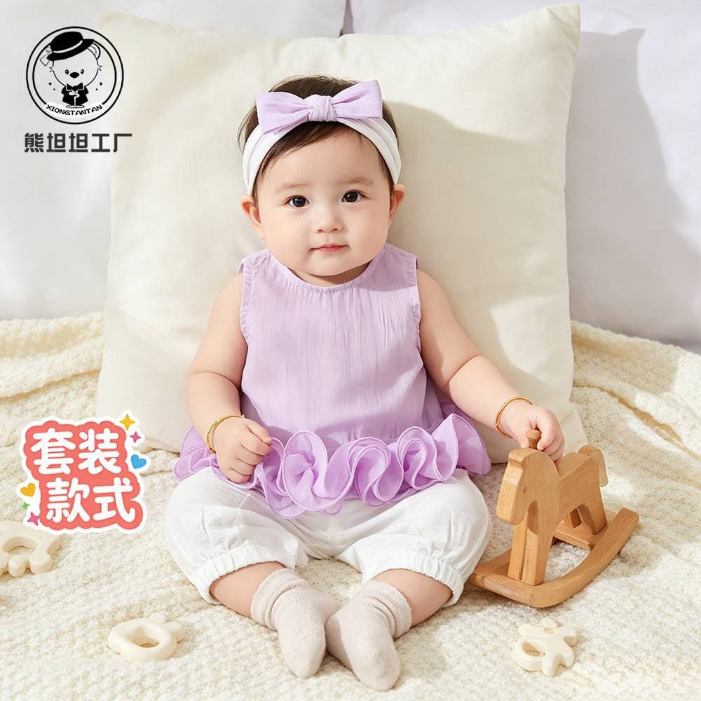 Girls suit summer clothes 2026 new children's style clothes baby girl thin vest pants two-piece set summer