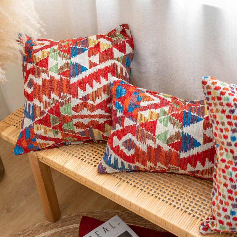 Bohemian Ethnic Style Decorative Pillow Cover for Hotel, Bed & Living Room Sofa, Yarn-Dyed Jacquard Lumbar Cushion Cover