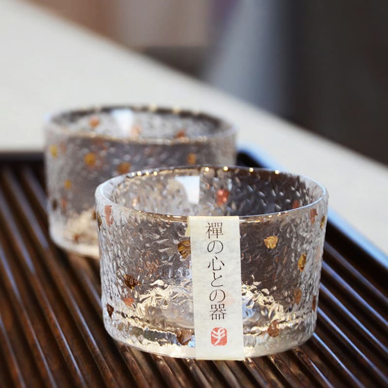 Japanese Style Gold Hammered Glass Ins Style Small Cup Kung Fu Tea Cup Gold Rim Sake Cup Master Tea Bowl Tea Set