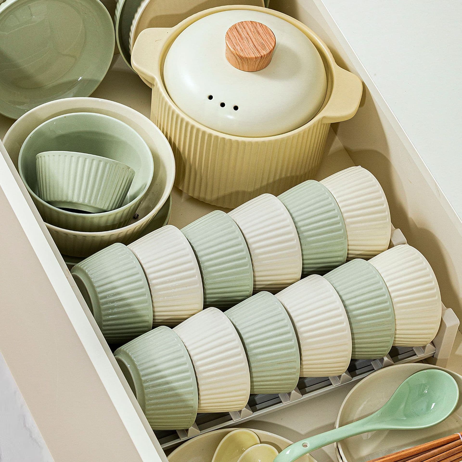 Dishes set household 10-piece ceramic rice bowl creative French cream style vertical pattern tableware personalized new bowl