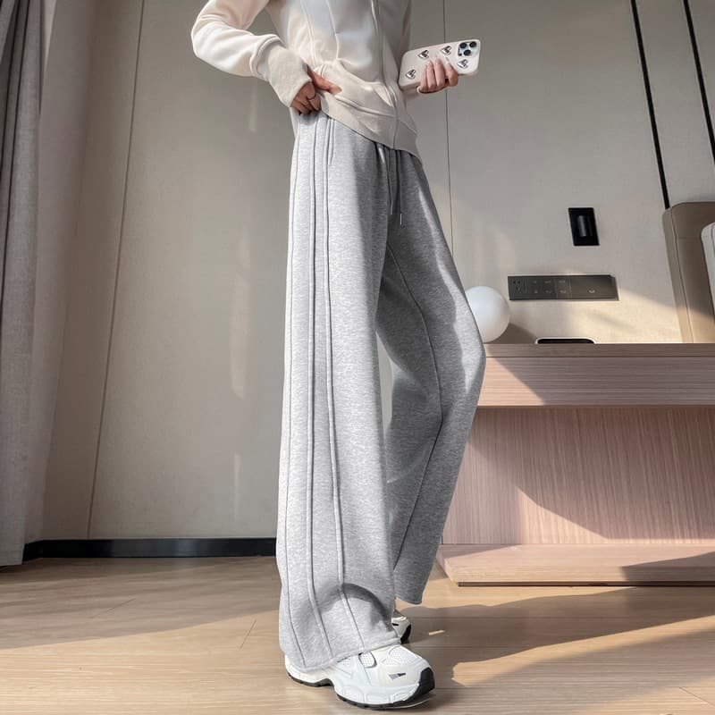 Black Straight Narrow Casual Pants for Women, New Fall Style, Plus Size, Slimming, Draped Loose Wide-Leg Sweatpants