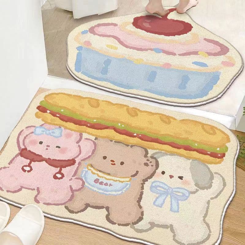 Cartoon Faux Cashmere Bathroom Floor Mat Set, Thickened Non-Slip Toilet Mat, Thickened Floor Mat